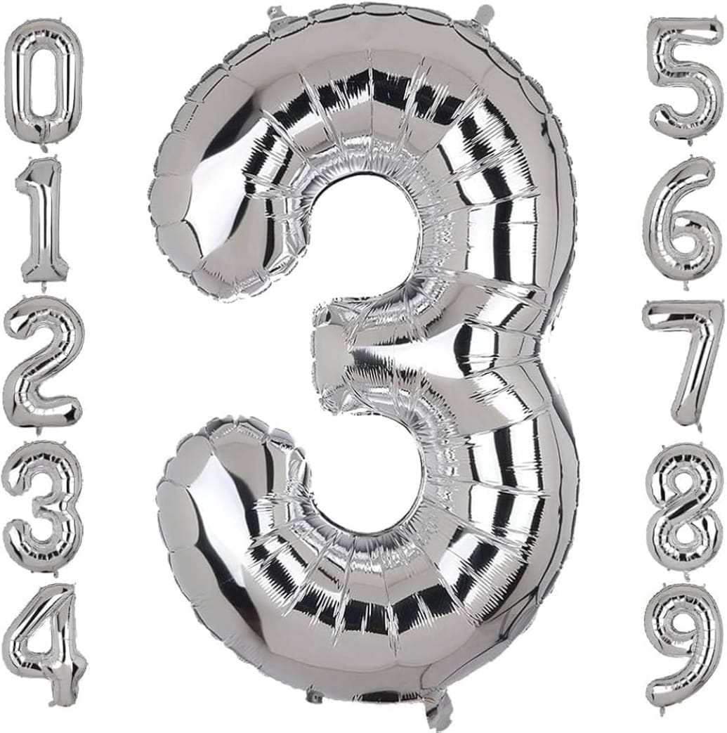 32" Silver Number Foil Balloon