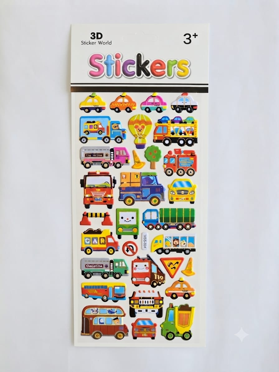 KidZilan Colorful City Vehicles 3D Sticker World Puffy Sticker Sheet