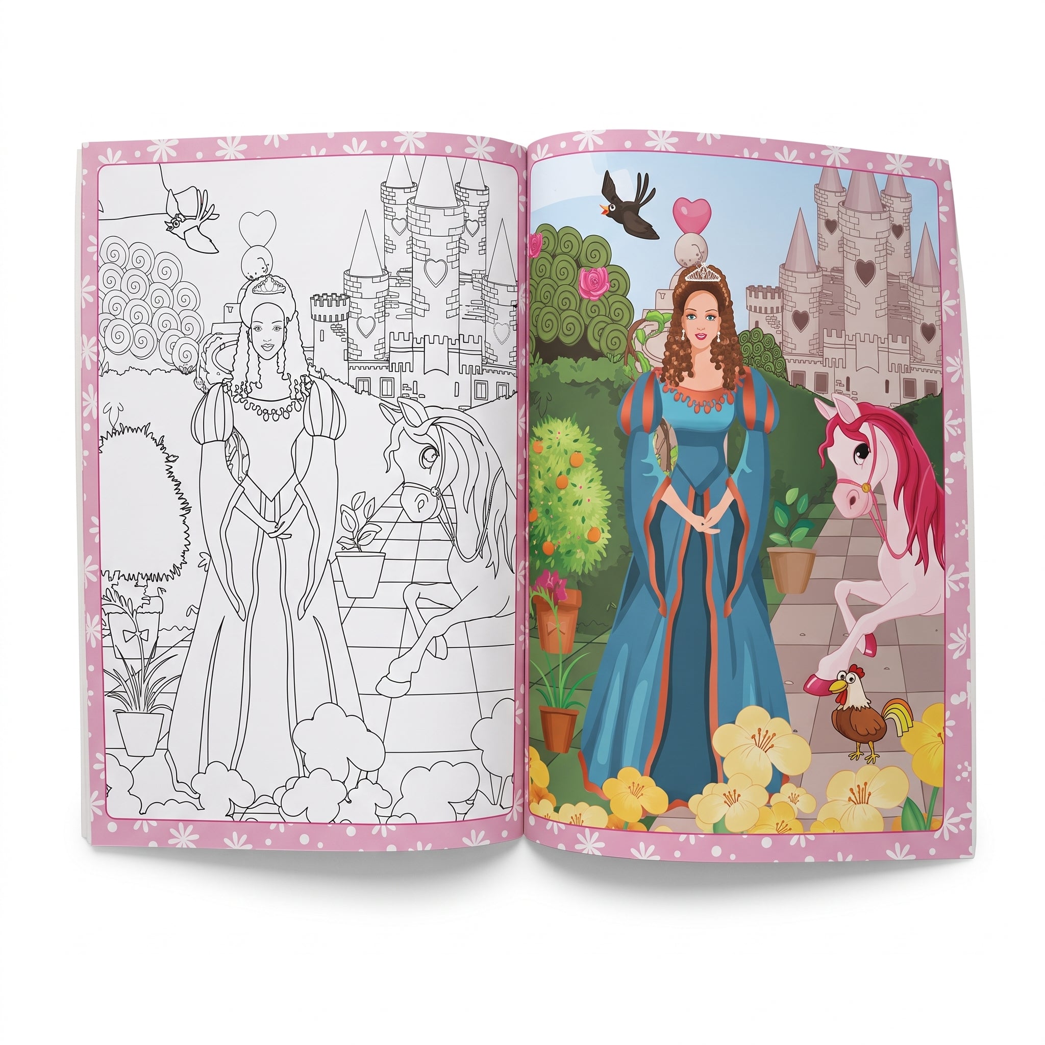 Princess Dresses (Pink) 48-Pages Coloring Book (Arabic Edition) Ages 3+ Years