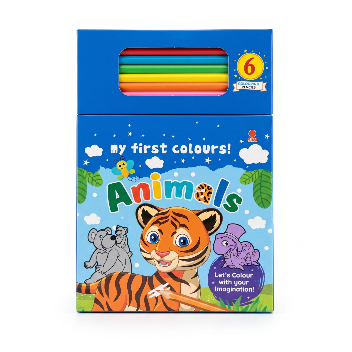 Animal Theme Coloring Book Set with 6 Pencils - 80 Pages