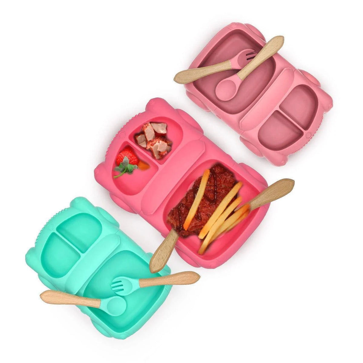 Algo pink car silicone baby feeding set, main view
