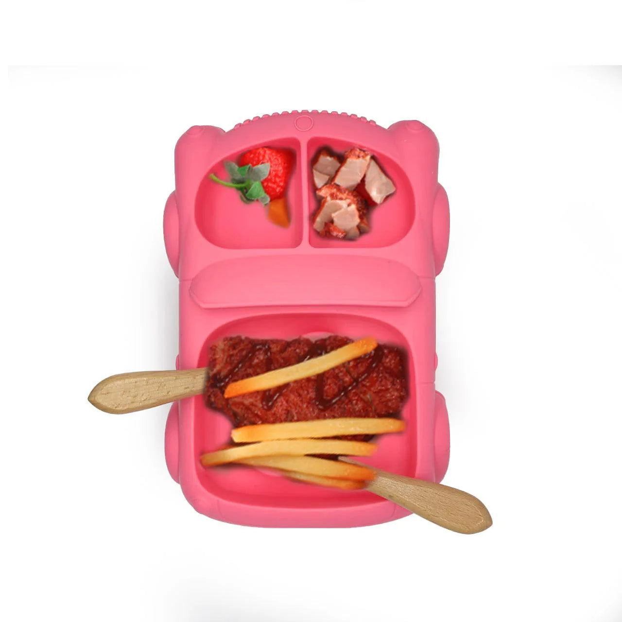 Algo pink car silicone baby feeding set, view 2
