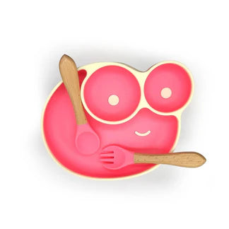 Algo snail silicone baby feeding set, snail design with wooden spoon