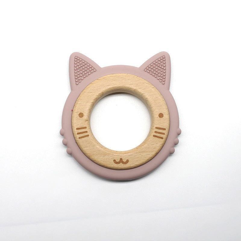 Algo wooden and silicone kitty baby teether with travel case, view 2