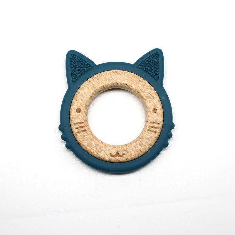 Algo wooden and silicone kitty baby teether with travel case, view 3
