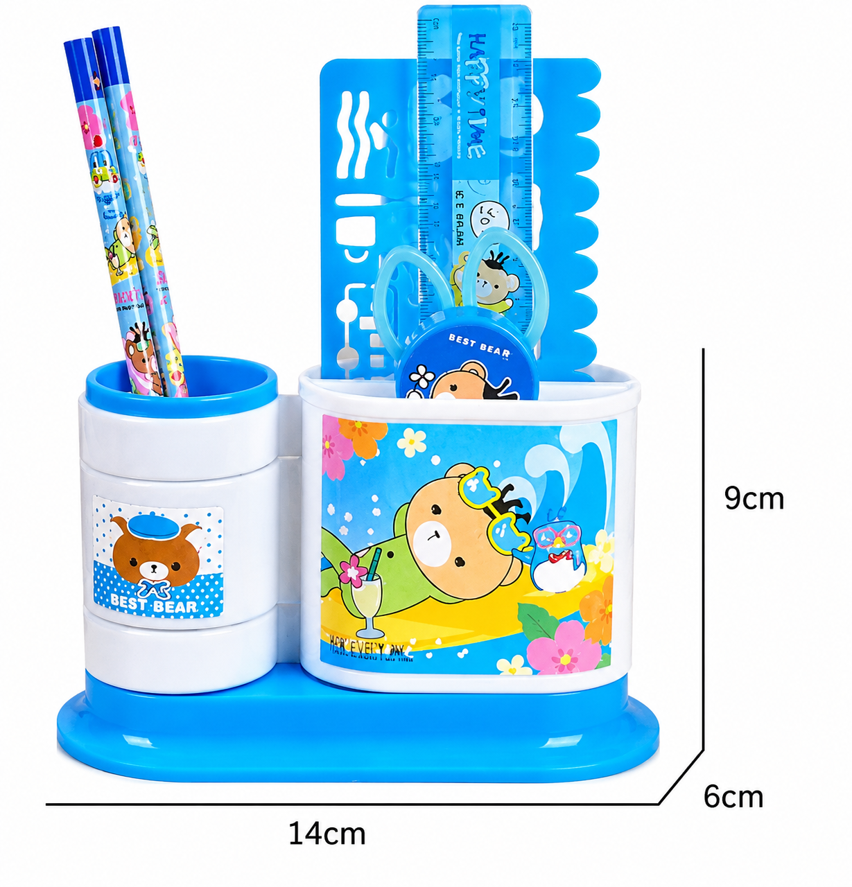 Summer Cyan all-in-one desk organizer and stationery combo, blue caddy view