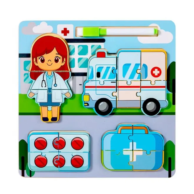 Little Worker career match and draw puzzle board, doctor card