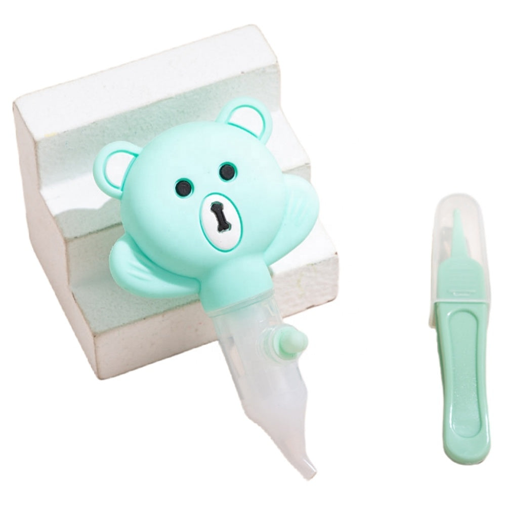2-in-1 baby nasal aspirator and tweezer care set, mint green bear