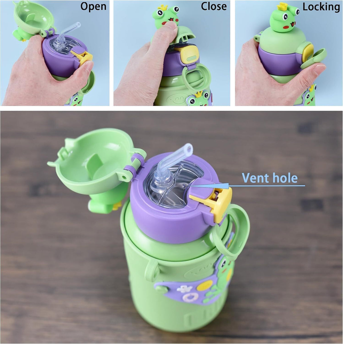 Warm Friends kids insulated flask, green view 4