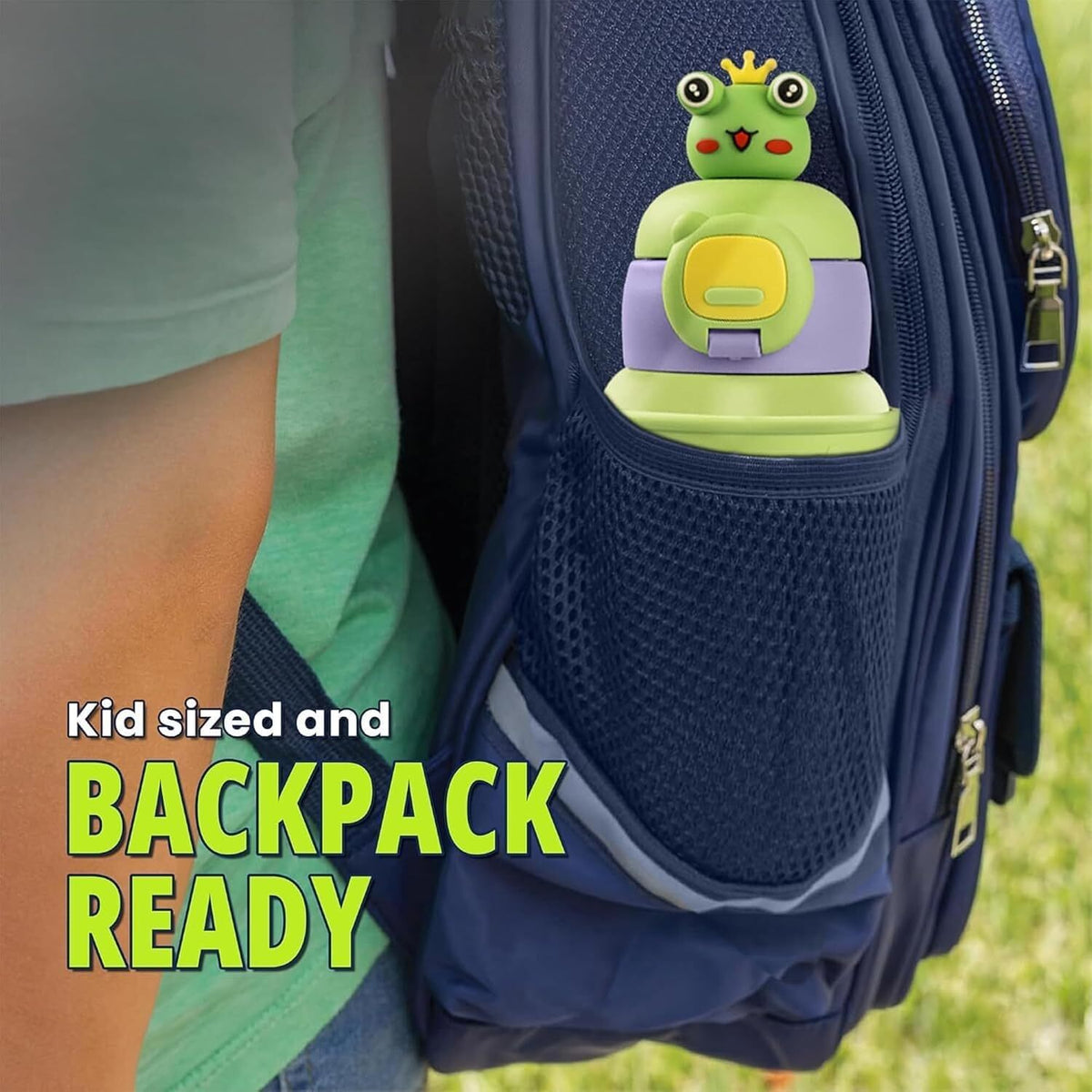 Warm Friends kids insulated flask, green view 2