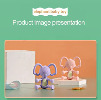 Silicone elephant teether toy with travel case, view 5