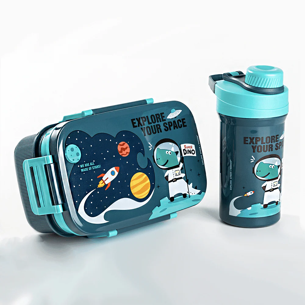 KidZilan 3-compartment bento box and matching water bottle set, view 6