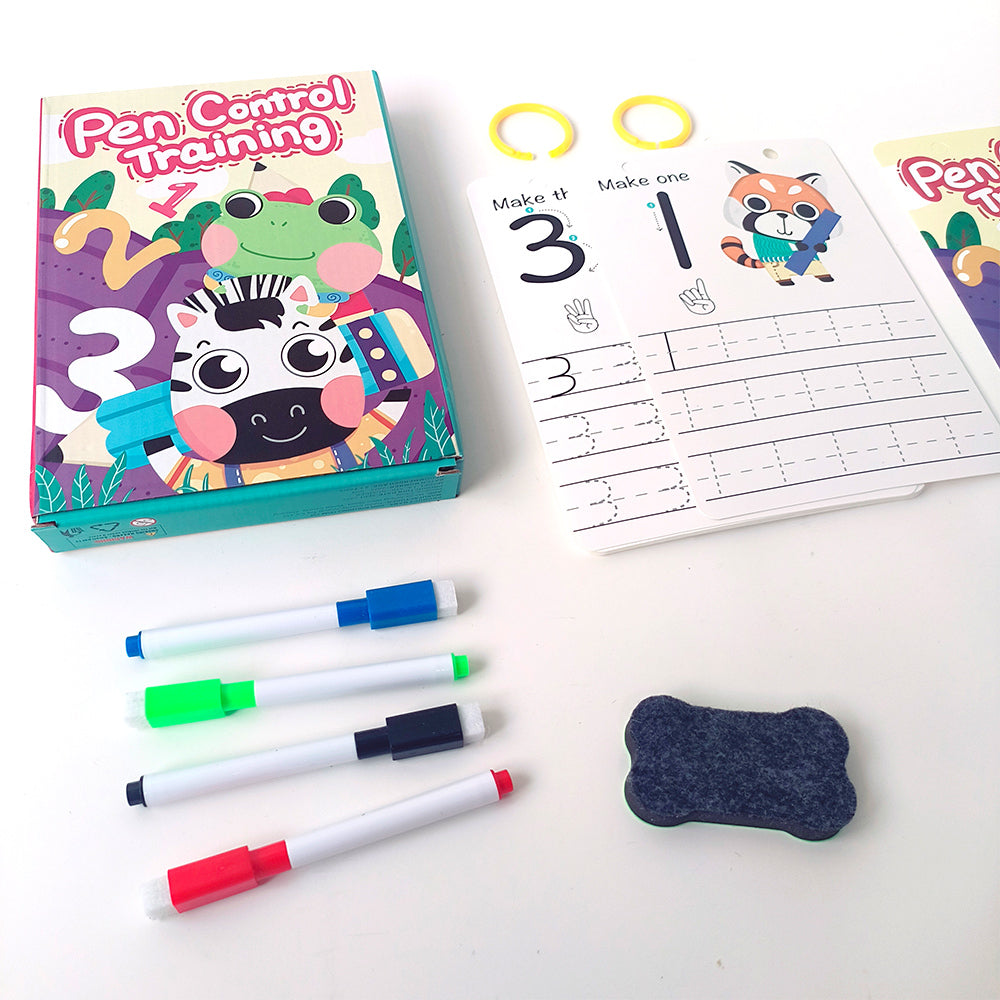 Kids early learning pen control tracing book, in use with markers