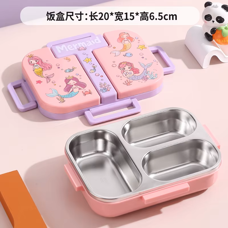 Laxson kids stainless steel leak-proof bento box, pink mermaid design