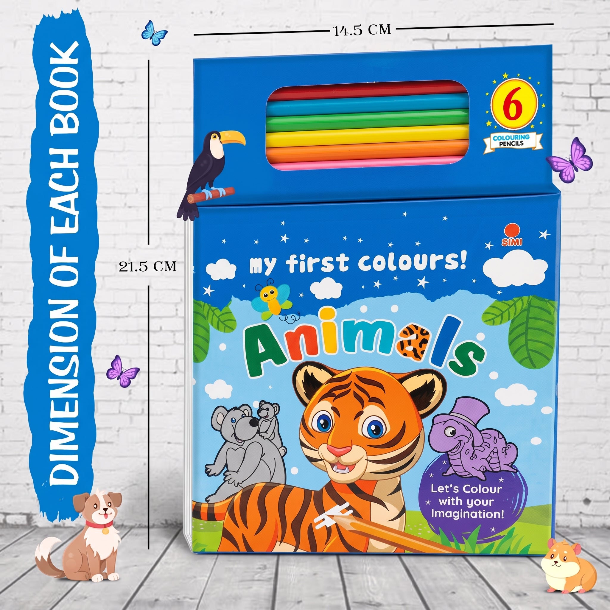 Animal Theme Coloring Book Set with 6 Pencils - 80 Pages