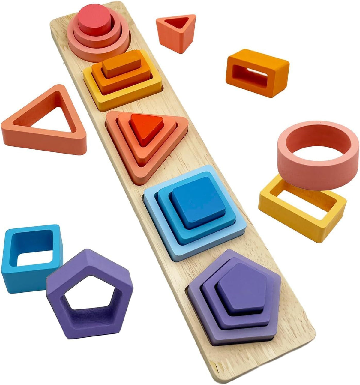 5-column geometric wooden shape stacker and sorter, main view