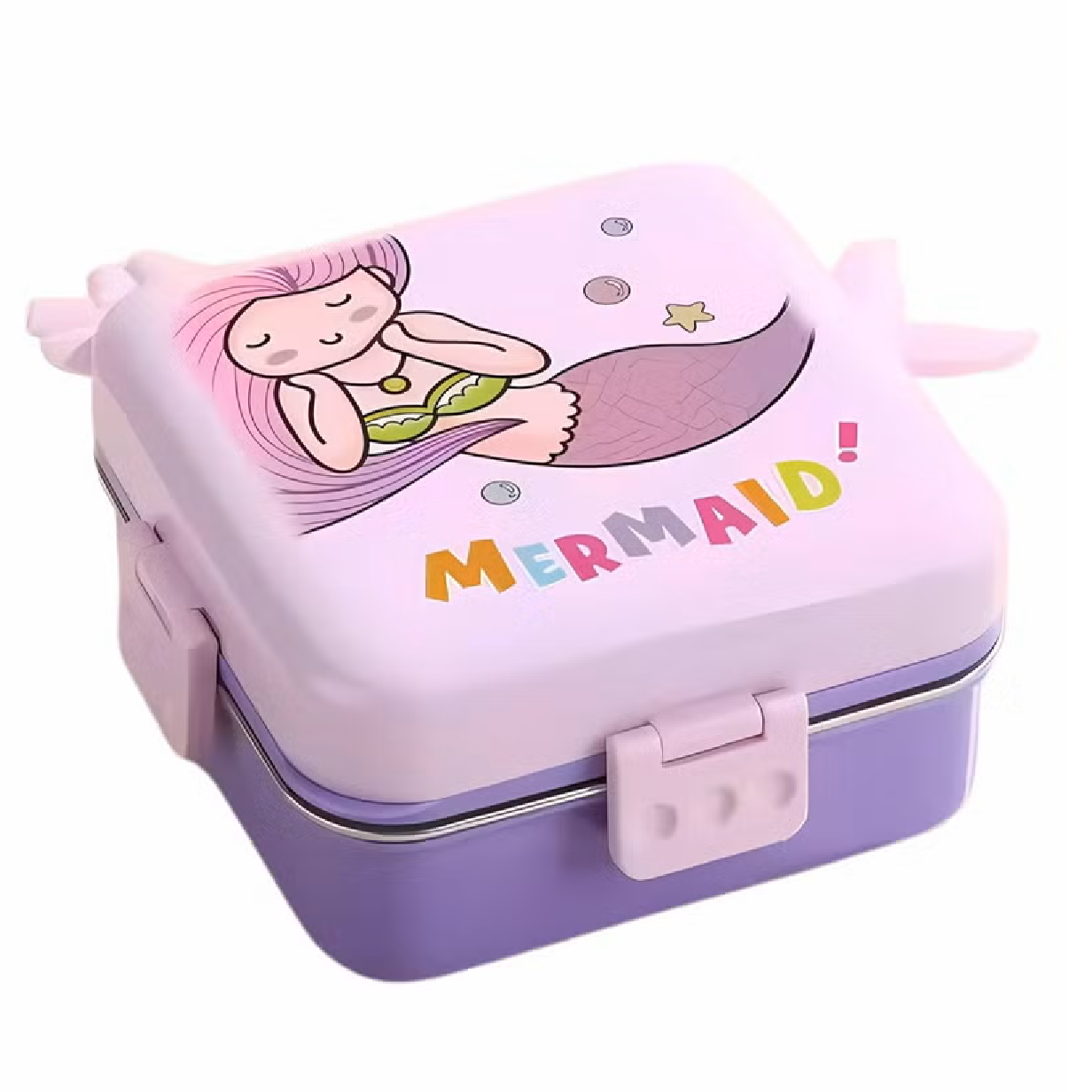 Laxson mermaid 304 stainless steel bento box with sauce cup, violet