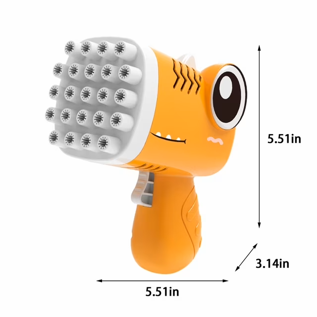 One-click dinosaur bubble blaster toy, yellow view 2