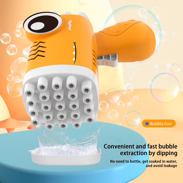 One-click dinosaur bubble blaster toy, yellow view 3